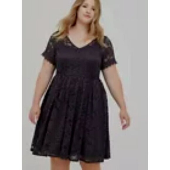 Torrid Womens Skater Dress Charcoal Gray Lace Lined Pockets Knee Length - 4XL - Picture 1 of 13